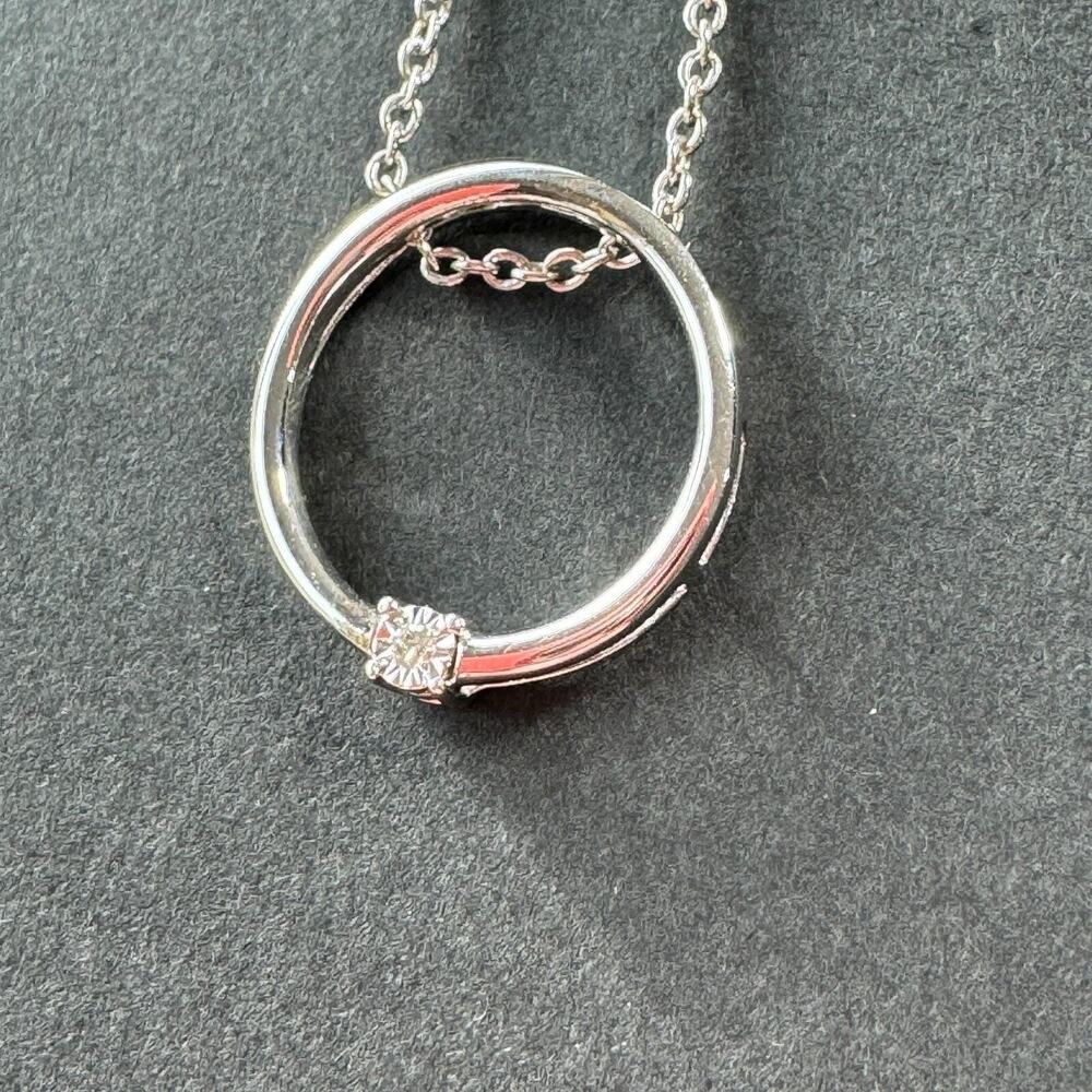 Round Circle Diamond Necklace 925 BR Sun Simple Elegant Pendant 18" Chain